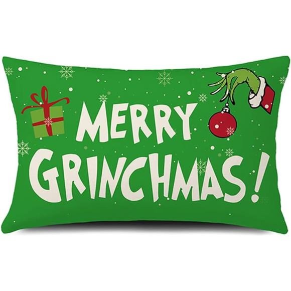 Green Christmas Decor Pillow Cover Christmas Cushion Cover Linen 12 x 20 Inches - Picture 6 of 6